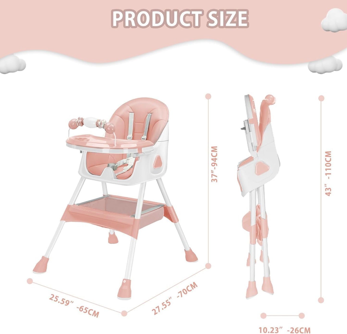 Opvouwbare Kinderstoel - Met Grote Antislipmat en Speelgoedrek - 6 Maanden en Ouder - Roze