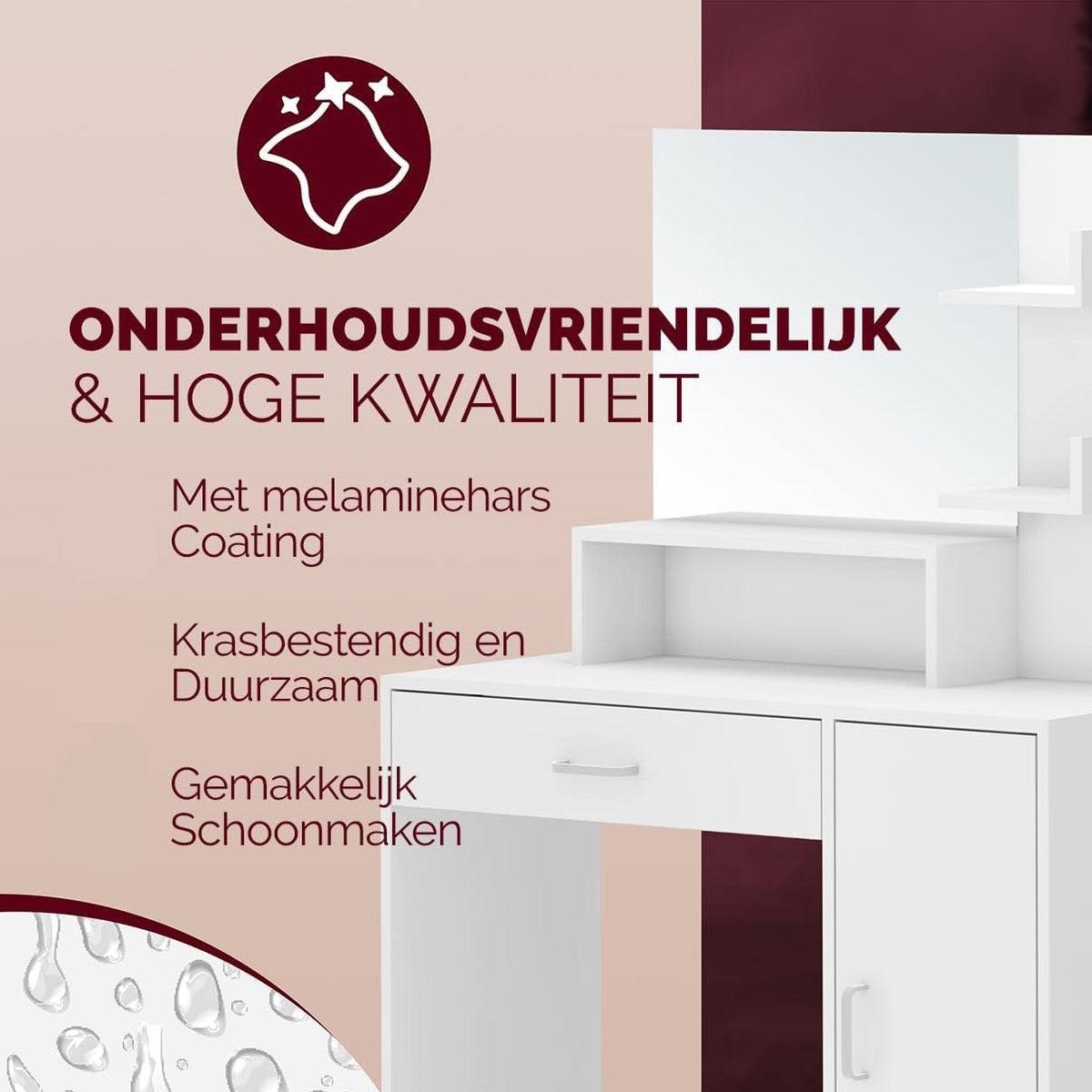 CASARIA Dressing Table Jocelyn 90x40x140 cm Mirror Cabinet Drawer 3 Shelves Bedroom Makeup Table Cosmetics Table Modern Wood White - QUORE