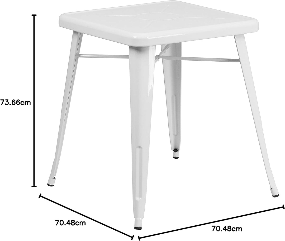 Flash Furniture Vierkante binnen-buitentafel, metaal, wit, 64,77 x 63,5 x 15,24 cm