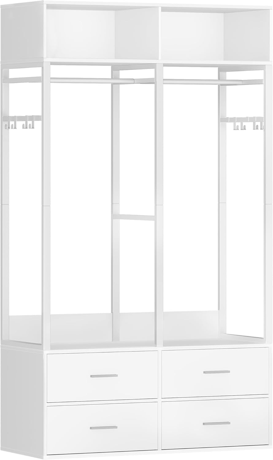 Hzuaneri Wardrobe,Open wardrobe,With 4 wooden drawers,Top storage compartment,Ironwood,Modern style,Suitable for bedrooms and dressing rooms, 39.4 x 16.9 x 72.8 inch, White BW06603W