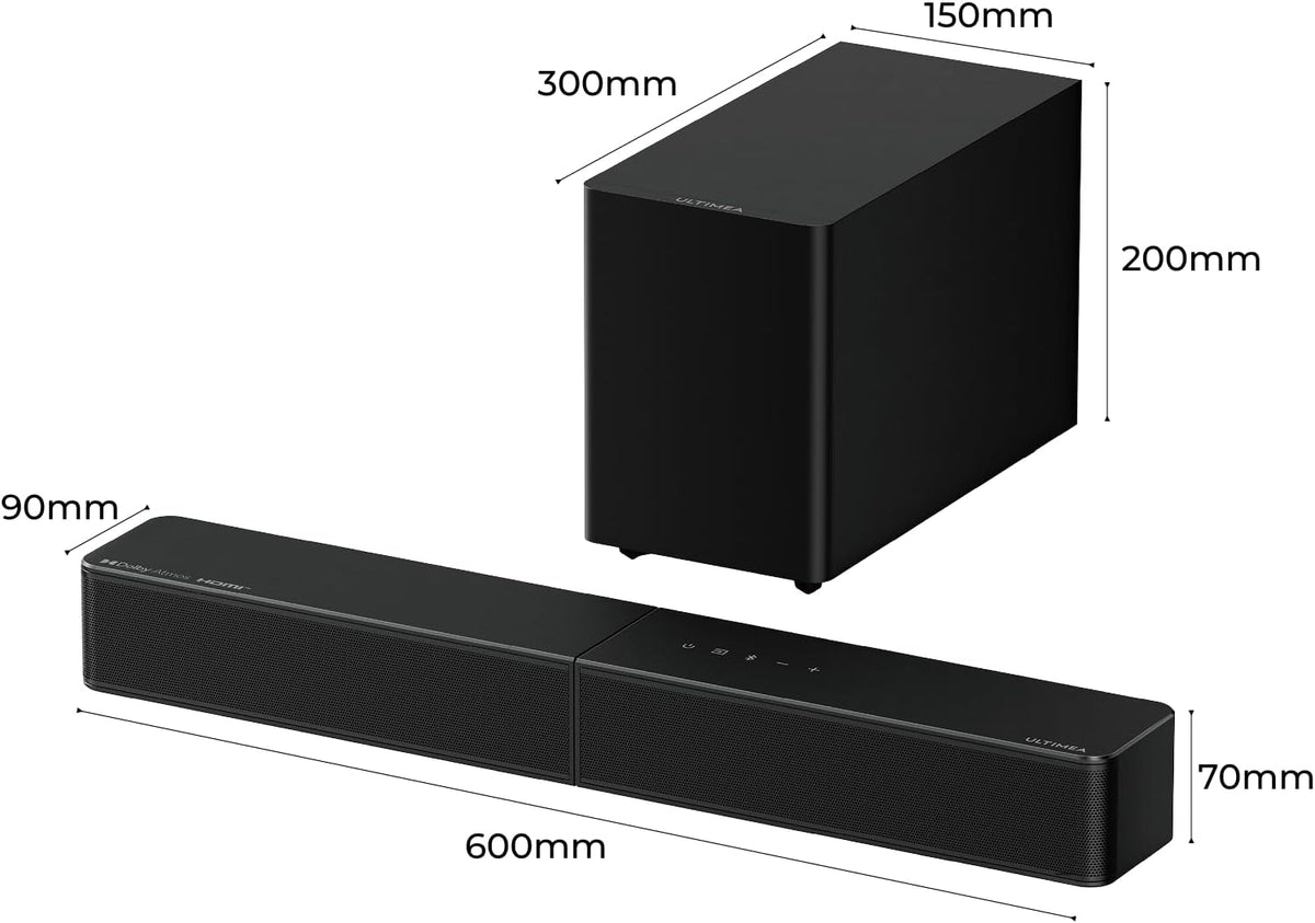ULTIMEA 2.1 Soundbar met draadloze subwoofer, Dolby Atmos, VoiceMX, BassMX, soundbar voor Smart TV, 240 W piekvermogen, app-bediening, HDMI eARC, Optisch, Bluetooth 6.0, Poseidon M40, model 2026