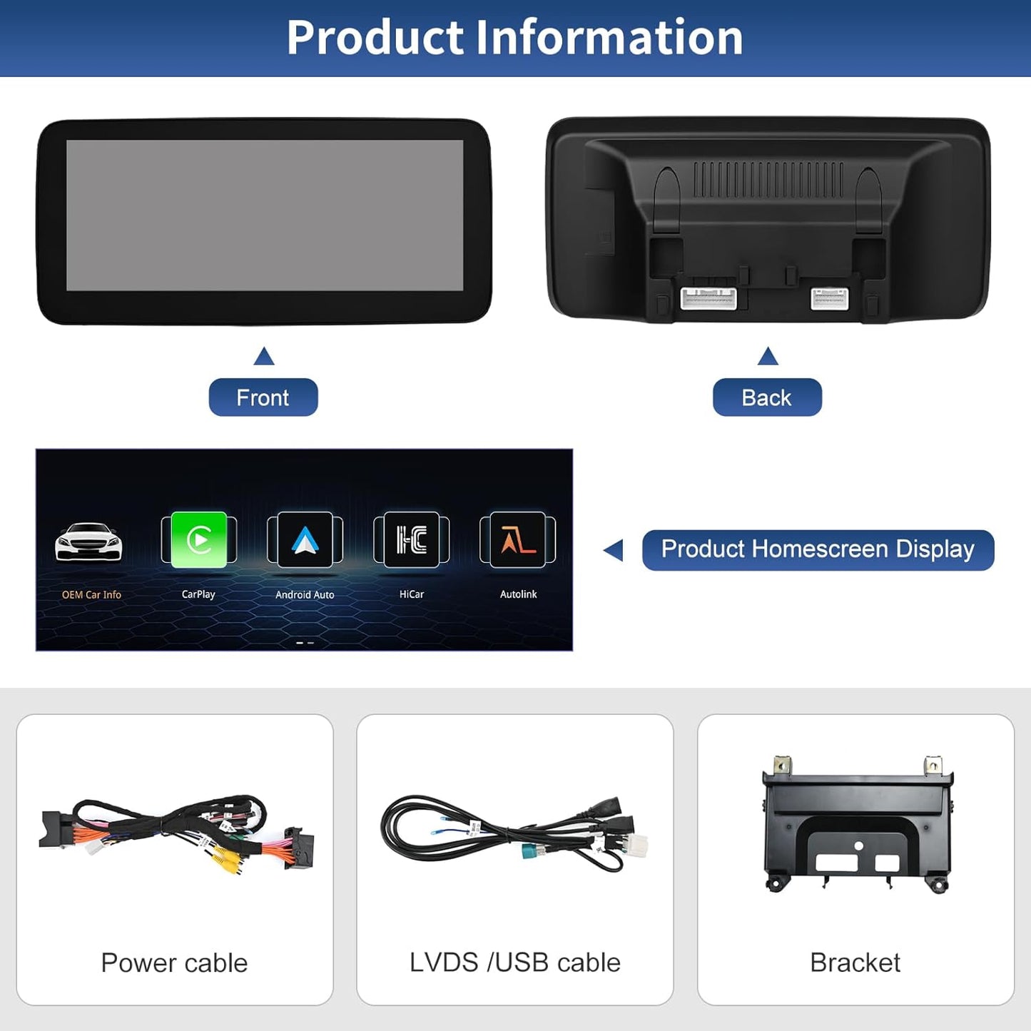 12,3 Inch Autoradio Touchscreen – Multimedia Scherm – Infotainmentsysteem – Navigatiescherm – Dashboard Display – Draadloos CarPlay & Android Auto – HD Resolutie 1920x720 Pixels