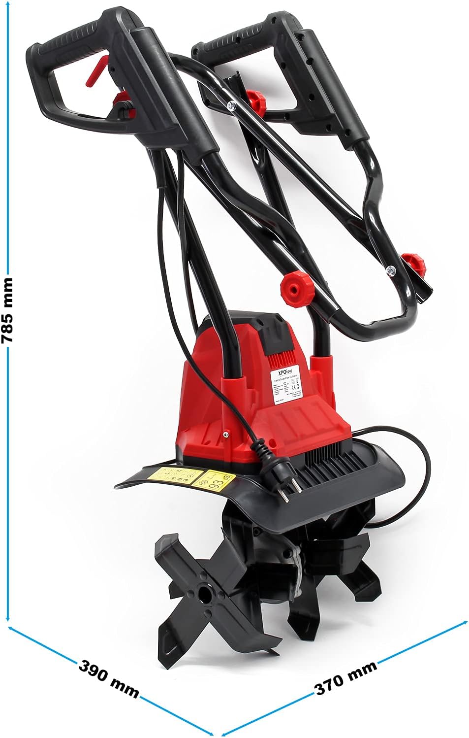 Wiltec elektrische tuinfrees met 1050W 380 toeren/min grondfrees 4x4 hakmessen 220mm freesdiepte