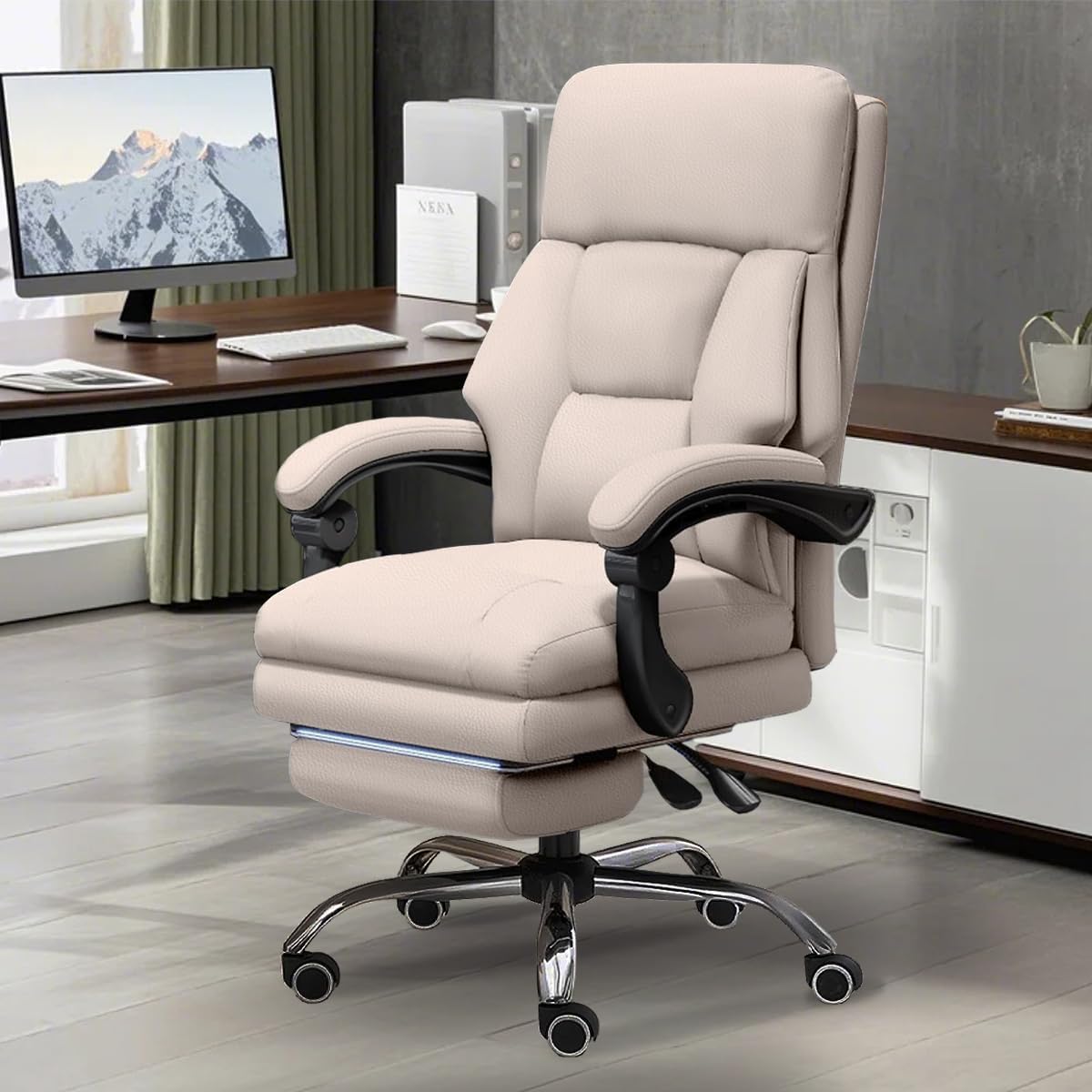 Ergonomische Bureaustoel – Bureaustoel Verstelbaar – Directiestoel – Computerstoel – Werkstoel – Hoogwaardige Kunstleren Bekleding – Uitschuifbare Voetensteun – Max. 150 kg Draagvermogen