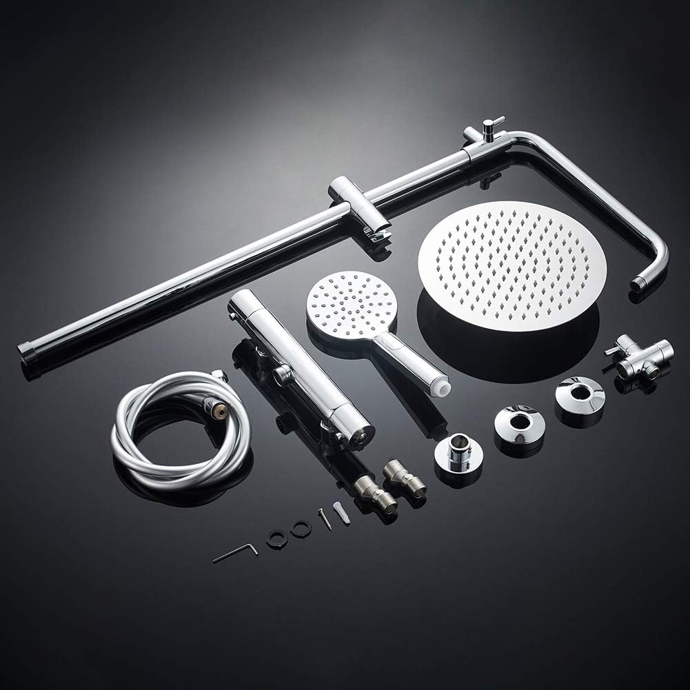 Douchesysteem – Douche Set – Thermostaatkraan – Handdouche – Douchekop – Thermostatische Temperatuurregeling – 3 Verstelbare Sproeistanden – Hoogglans Chroom