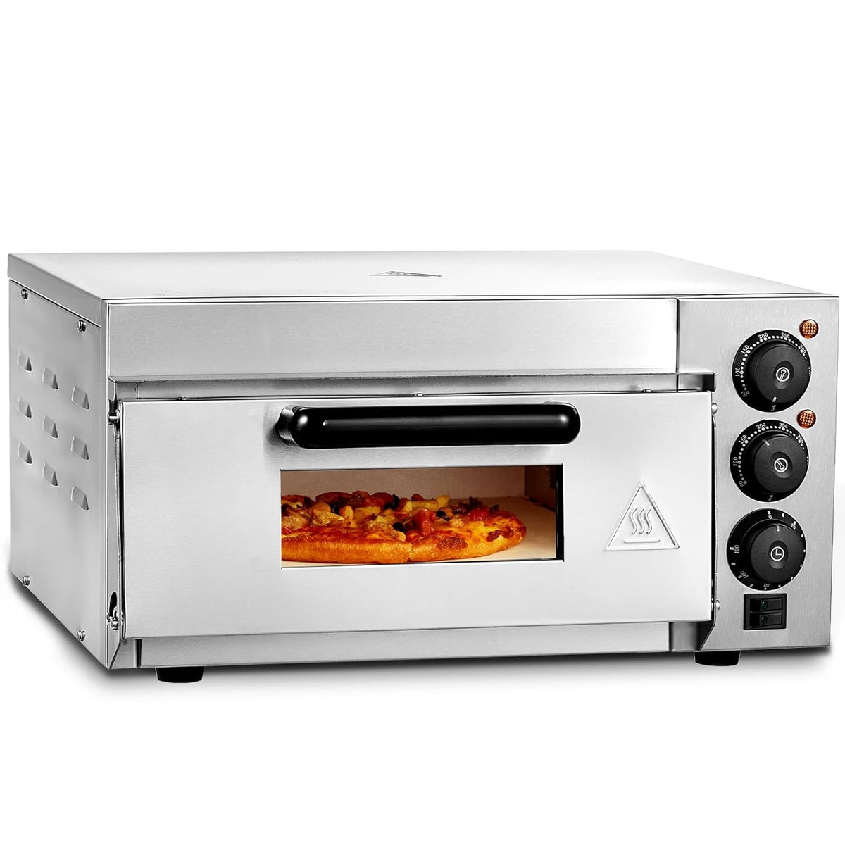 VEVOR Elektrische pizzaoven, 14 inch, elektrische pizzaoven van roestvrij staal met pizzasteen, multifunctionele pizzaoven voor binnen, restaurant, koken, thuis, keuken