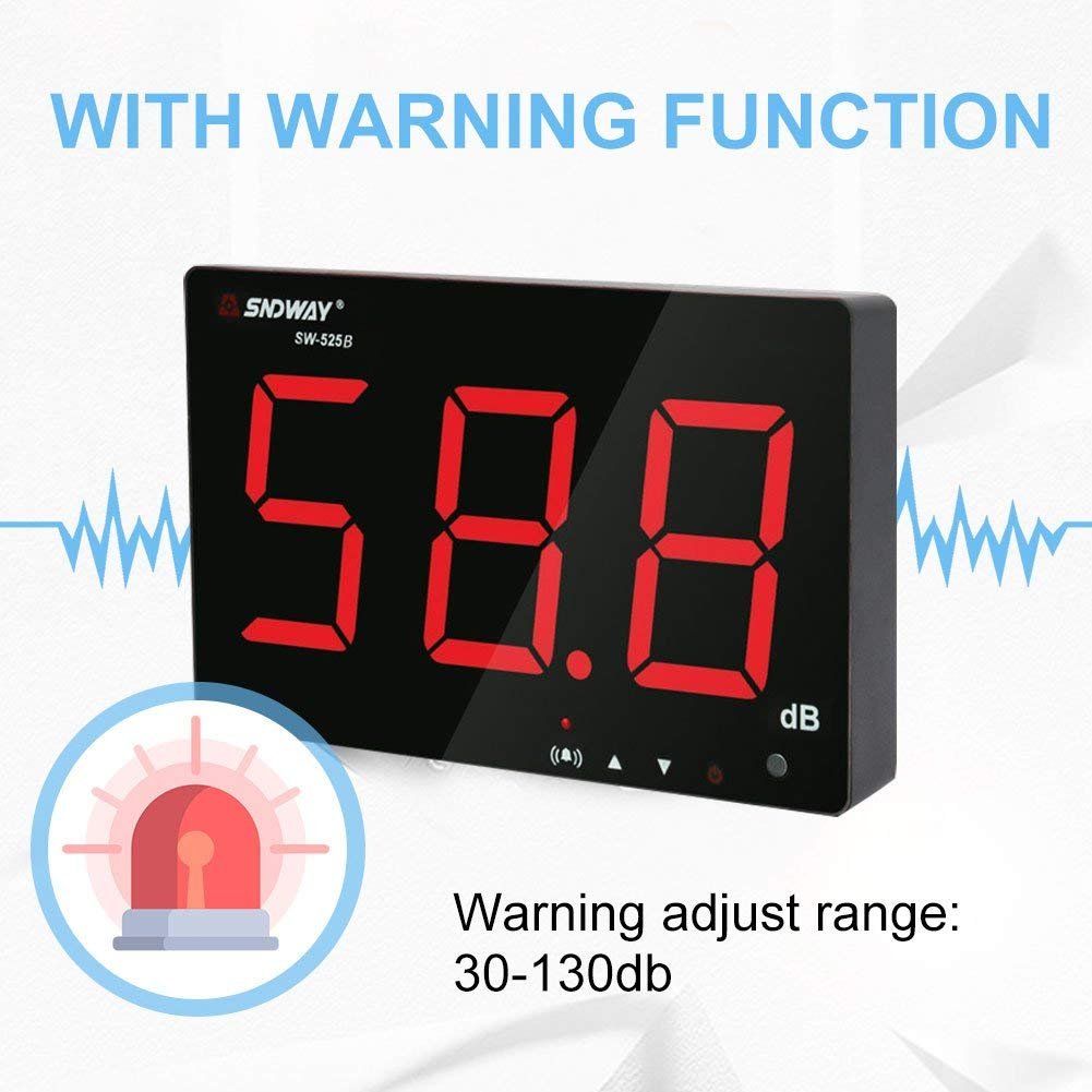 Fdit Digitale wandgemonteerde geluidsmeter, Decibel meter, geluidsniveau, geluidsmeter, tester, meetbereik 30-130 dB, nauwkeurigheid 1,5 dB met lcd-display