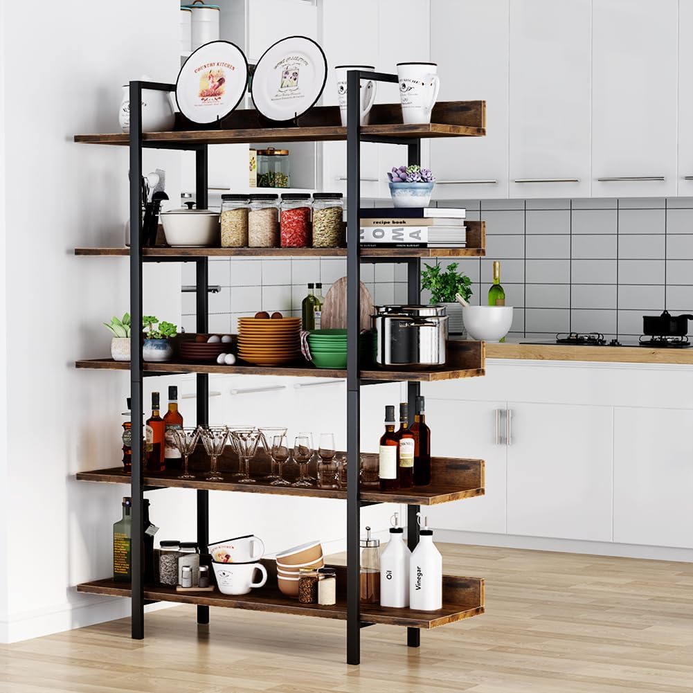 Tribesigns Bookshelf Bookcase Storage Rack Standing Shelf Industrial Stable Bookcase with Iron Tube Frame for Home, Living Room, Bedroom, Office