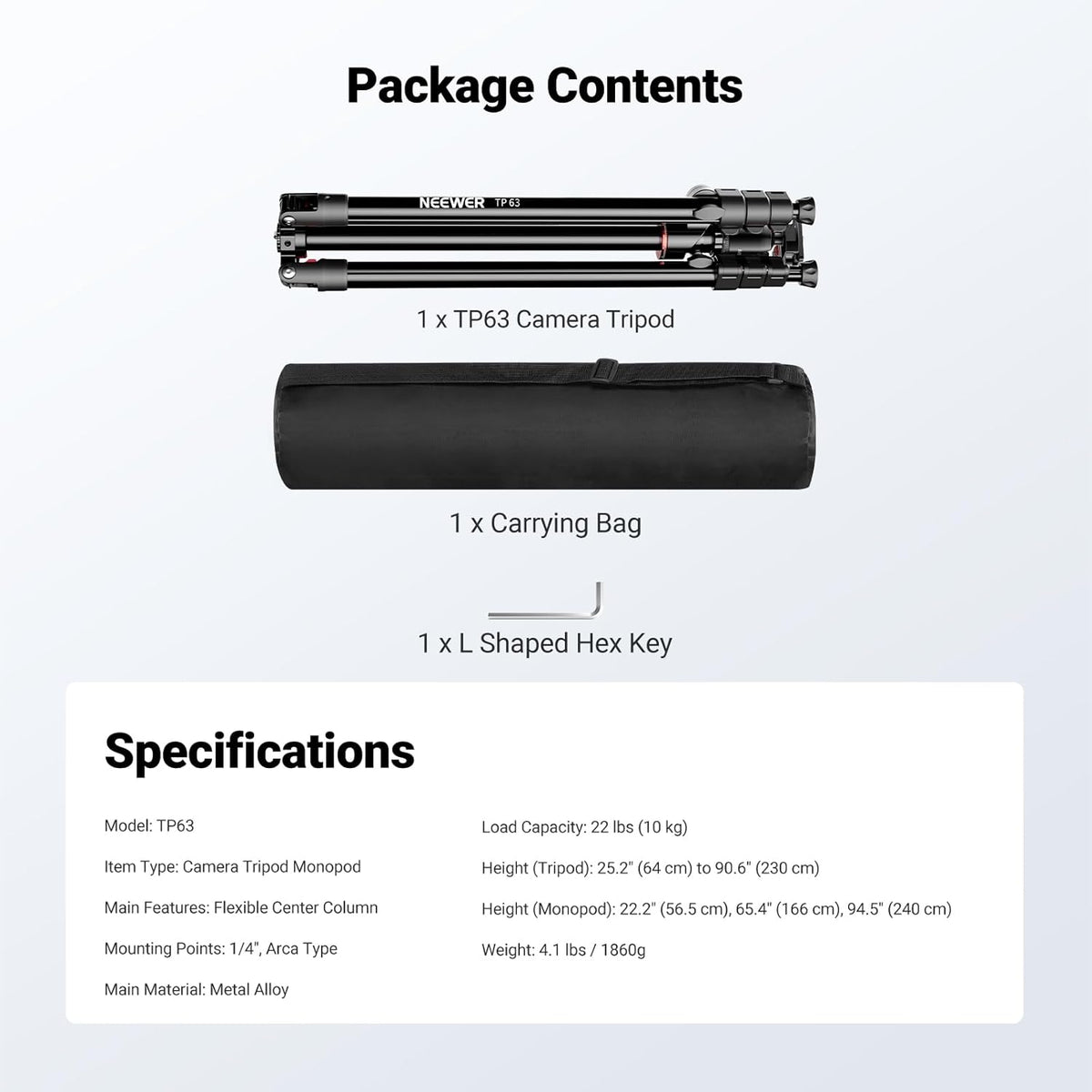 NEEWER Overhead horizontale camerastatief Monopod met kogelkop en flexibele middenkolom, 90 inch hoge metalen DSLR video-reisstandaard, Arca-type QR-plaat en omgekeerde poten, maximale belasting 15