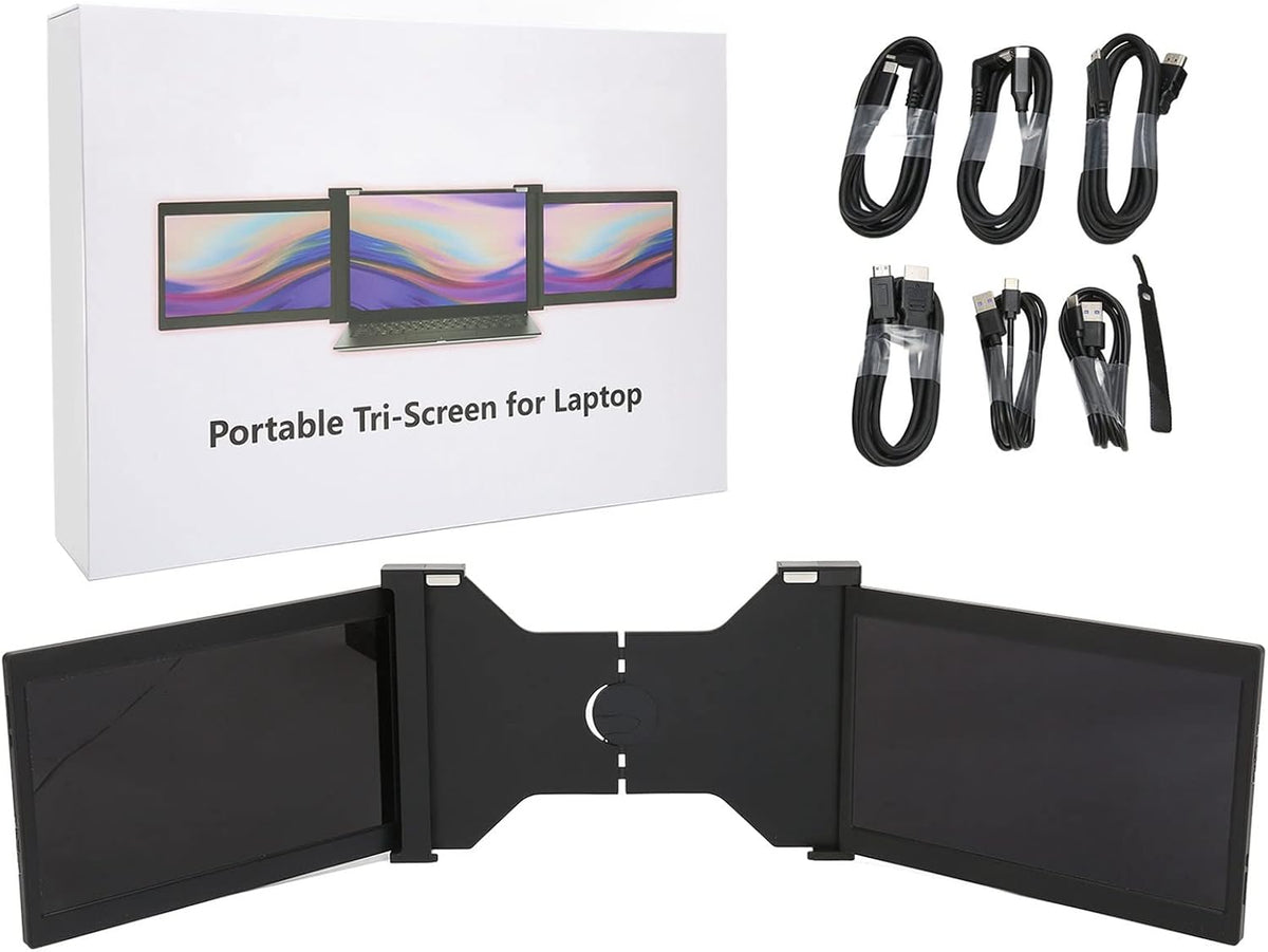 Triple Portable Monitor for Laptop, 13.3 Inch FHD 1080P IPS Laptop Screen Extender, External Dual Monitor for 13.3 To 16.5 Inch Laptop, Compatible with PC, Mobile, PS3/4(Black) - QUORE