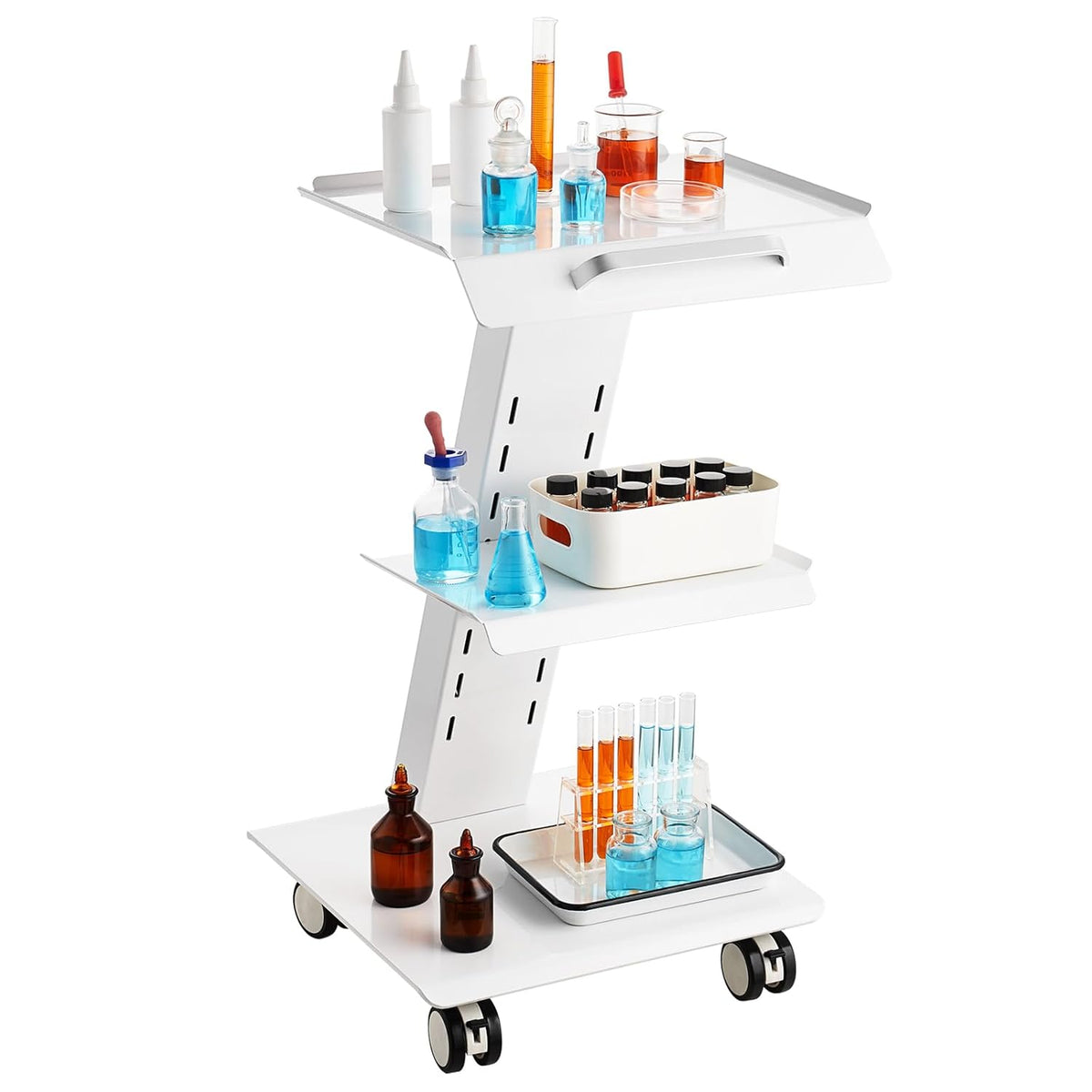 Werkwagen – Werktafel – Trolley – Servicewagen – Medische Trolley – 3-Laags Metaal – Geïntegreerd Stopcontact