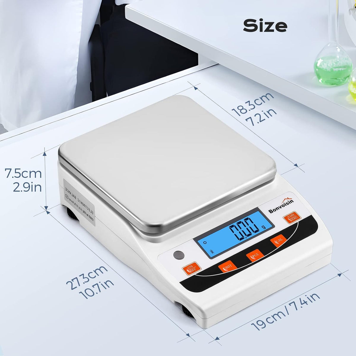 Bonvoisin Laboratoriumweegschaal, 5000 g x 0,01 g, zeer nauwkeurige laboratoriumweegschaal, wetenschappelijke weegschaal, 0,01 gram nauwkeurigheid, elektronische analyseweegschaal, digitale