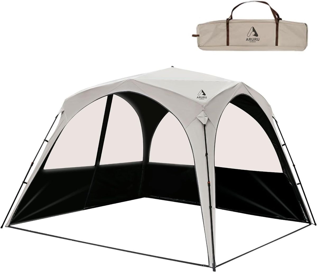 Campingpaviljoen, 3 x 3 m, koepeltent met 4 of 2 x 2-in-1 zijpanelen, waterdicht, zonwering en muggennet met titanium blackout coating, camping, strand en tuintent, pop-up tent, opbouw