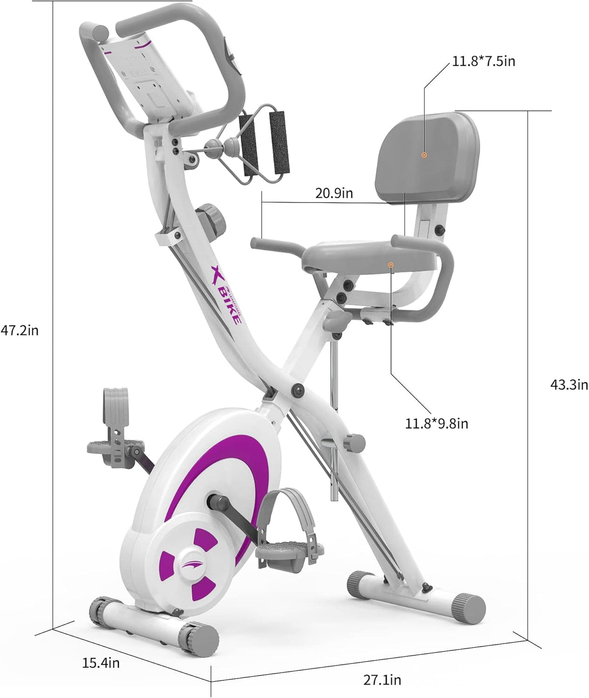 leikefitness Fietstrainer, inklapbaar, hometrainer, fitnessfiets, multifunctionele ergometer, fitnessapparaat, sportapparaat voor thuis, met 12-traps weerstand, hartslagmeter, trekkoord, voor cardio