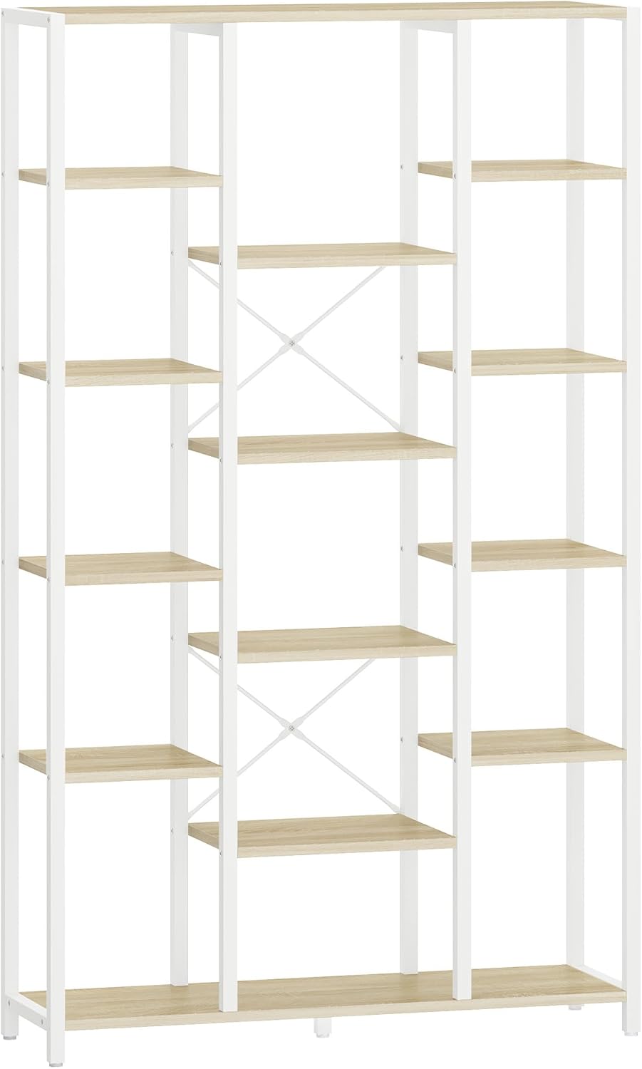 Hzuaneri bookshelf, bookcase with 6 levels and 15 open shelves, adjustable storage cabinet for living room and home office, 30 x 100 x 170 cm, White oak and white, BC15016W