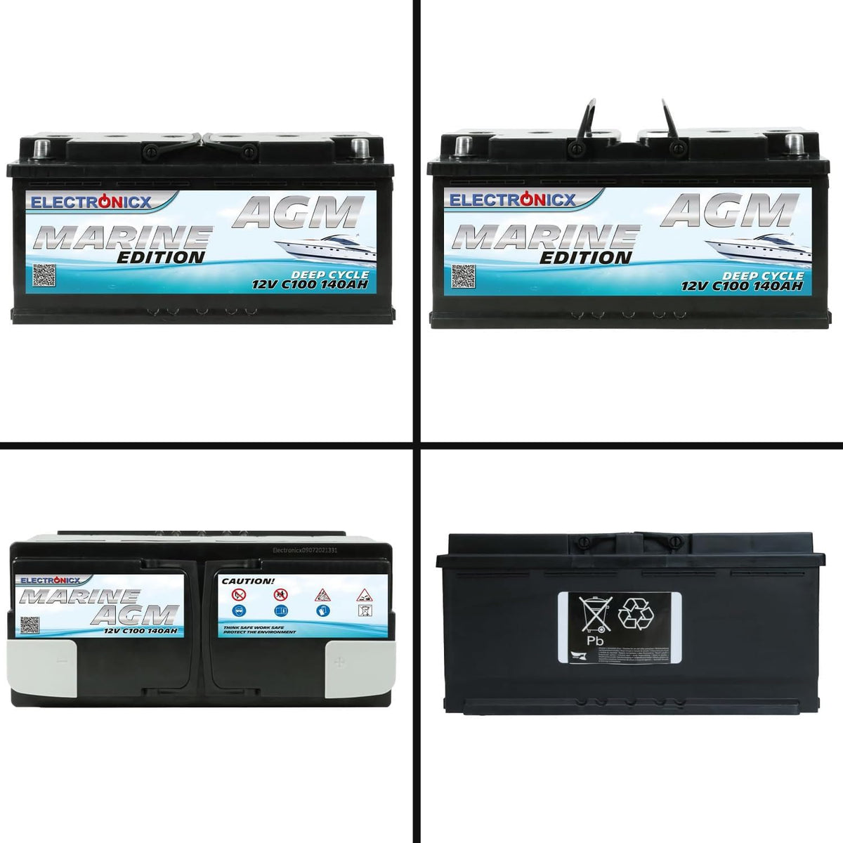 Electronicx AGM serviceaccu 12V 140Ah / 140 Ah – Hoogvermogenaccu met AGM-technologie, 393×175×190 mm, verzegeld, onderhoudsvrij, pluspool rechts, ideaal voor boot, zonne-energie