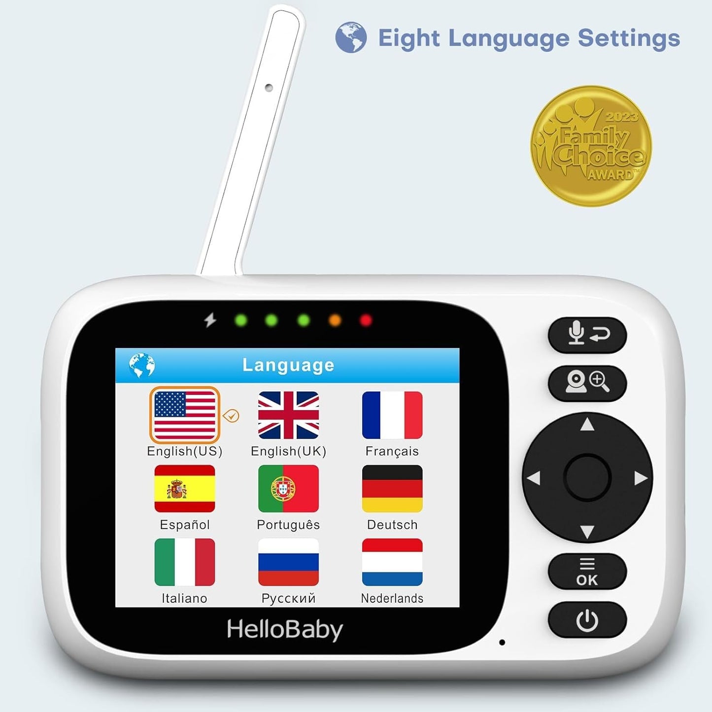 HelloBaby Babymonitor met 2 camera's, 8,1 cm (3,2 inch) IPS-display, geen wifi, op afstand bestuurde panorama-zoom, infrarood nachtzicht, 1000 meter draadloze verbinding