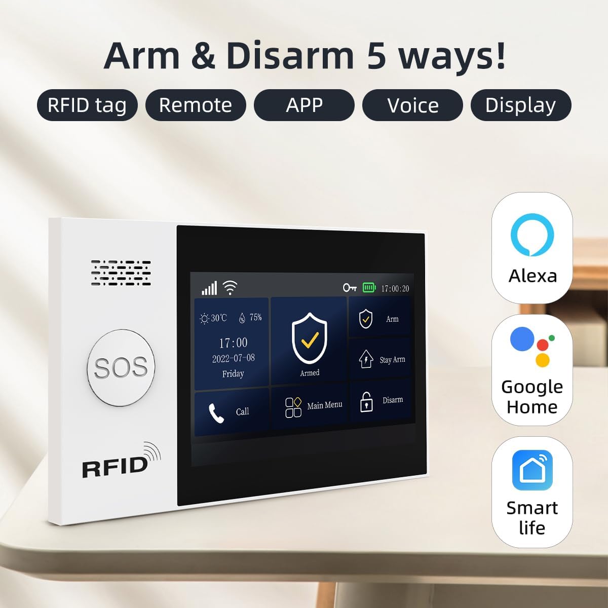 PGST Alarminstallatie, 4,3 inch volledig touchscreen-huisalarmsysteem, wifi, GSM-beveiliging, inbrekersysteem draadloos, beveiligingssets voor thuis, uitbreidbaar - compatibel met Alexa, Google