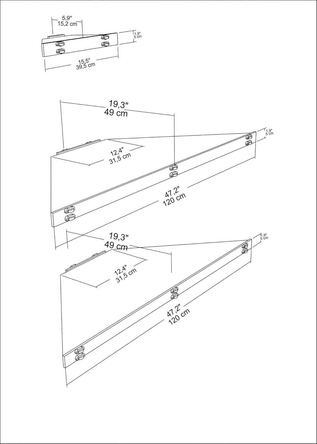 Stijlvol eiken tv-standaard, 120 cm breed, 5 cm hoog, 49 cm diep, 100% melamine gecoat, 8 mm dik, perfect voor moderne woonkamers