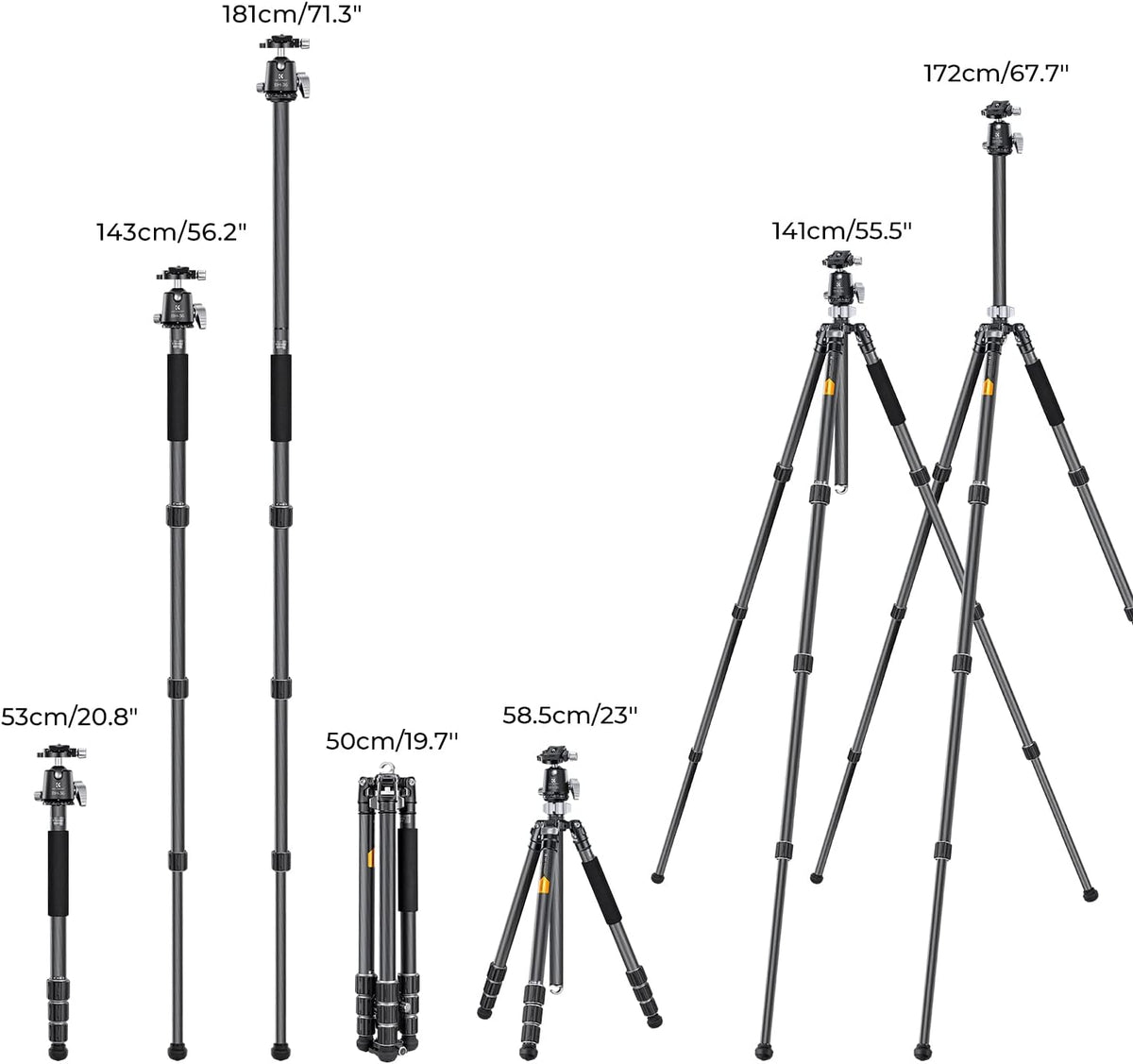 Camerastatief – Fotostatief – Reisstatief – Statief – Reflexstatief – Carbonvezel, Lichtgewicht En Compact – Tot 173 Cm Verstelbaar, 360° Balhoofd