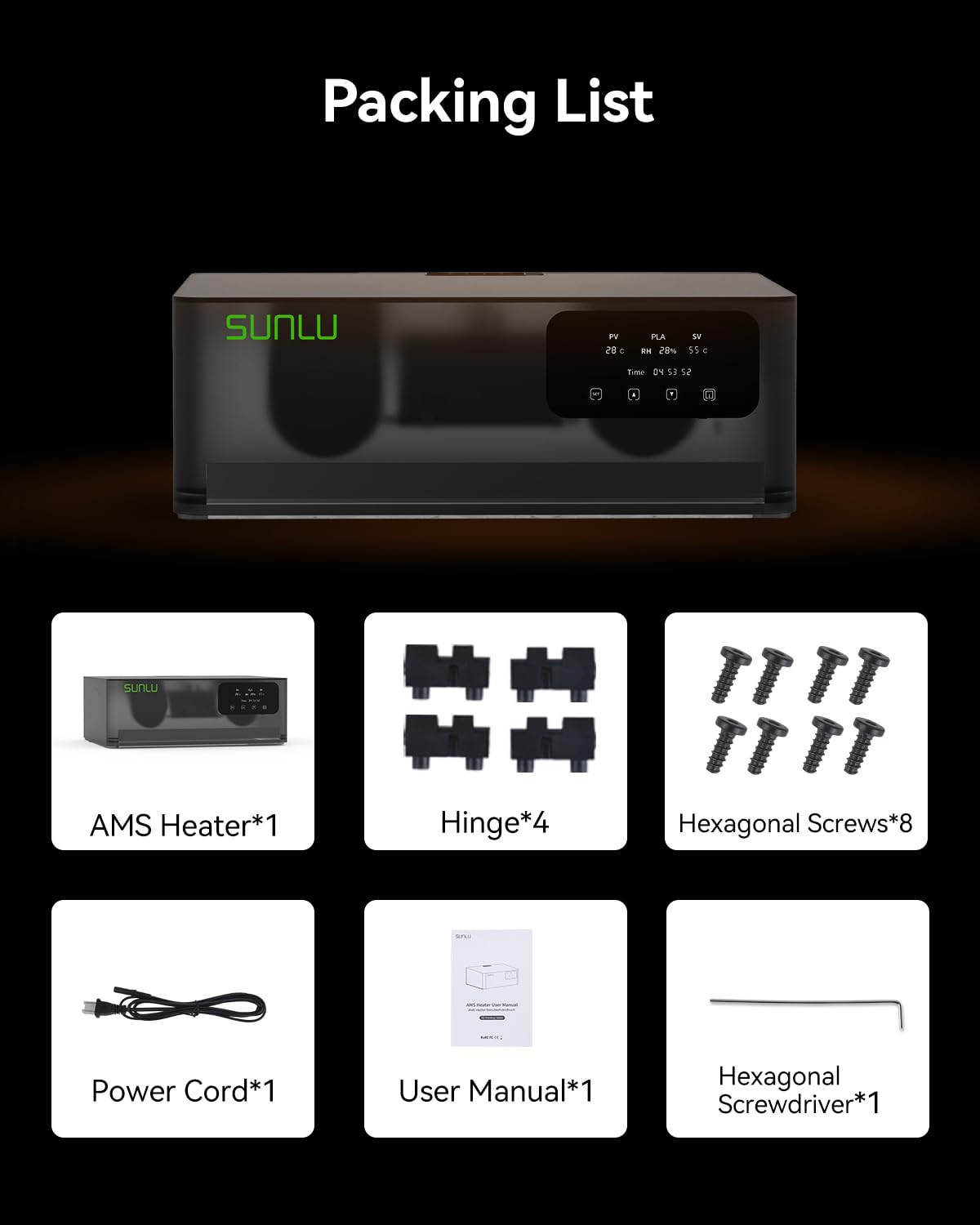 SUNLU AMS Heater for AMS Gen 1, 4 spoelen snelle 3D filamentdroger met 70 °C in 20 minuten, dual duct verwarming en drievoudige bescherming, tegelijkertijd printen en drogen