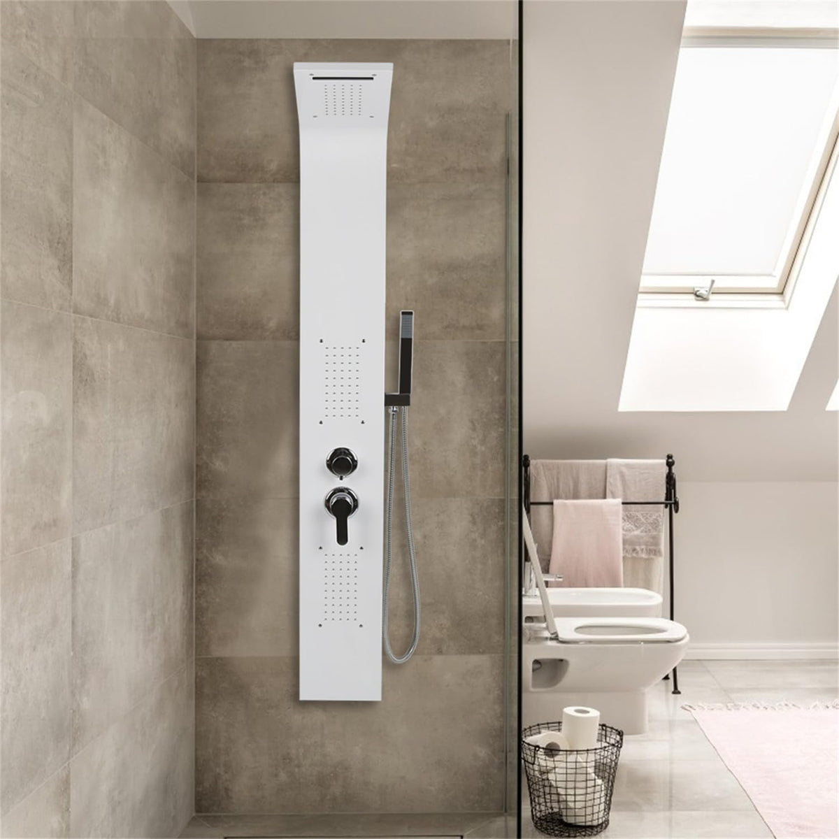 Doucheset – Douchekolom – Regendouche – Handdouche – Thermostaatkraan – Hydromassage – Verstelbare Waterstraal – Wit