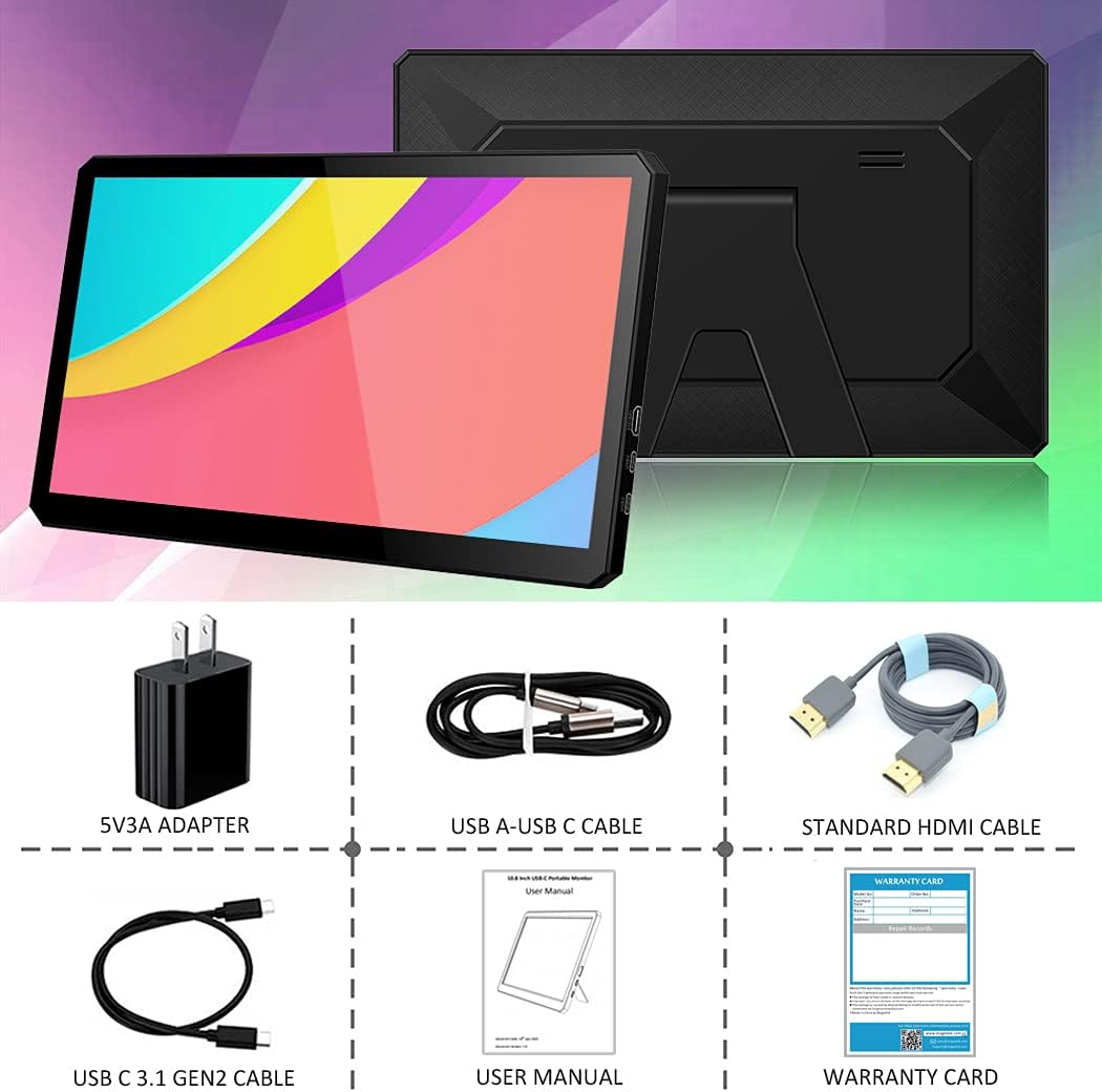 Draagbare Monitor Touchscreen – Mobiel Scherm – Extra Display – Tweede Beeldscherm – Compact Scherm – 10,8 Inch – Full HD 1920x1080 – HDMI & USB-C
