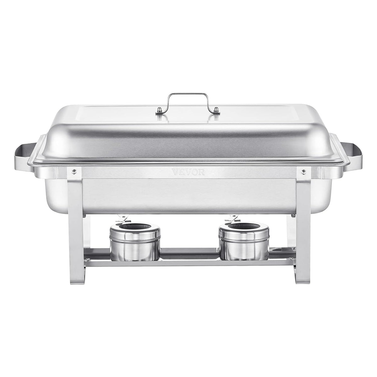 VEVOR Warmhoudplaat van roestvrij staal met 6 pannen in volledige grootte (7,5 l), rechthoekig, voor catering, met deksel en houder voor waterschaal en brandstoftank, zilver
