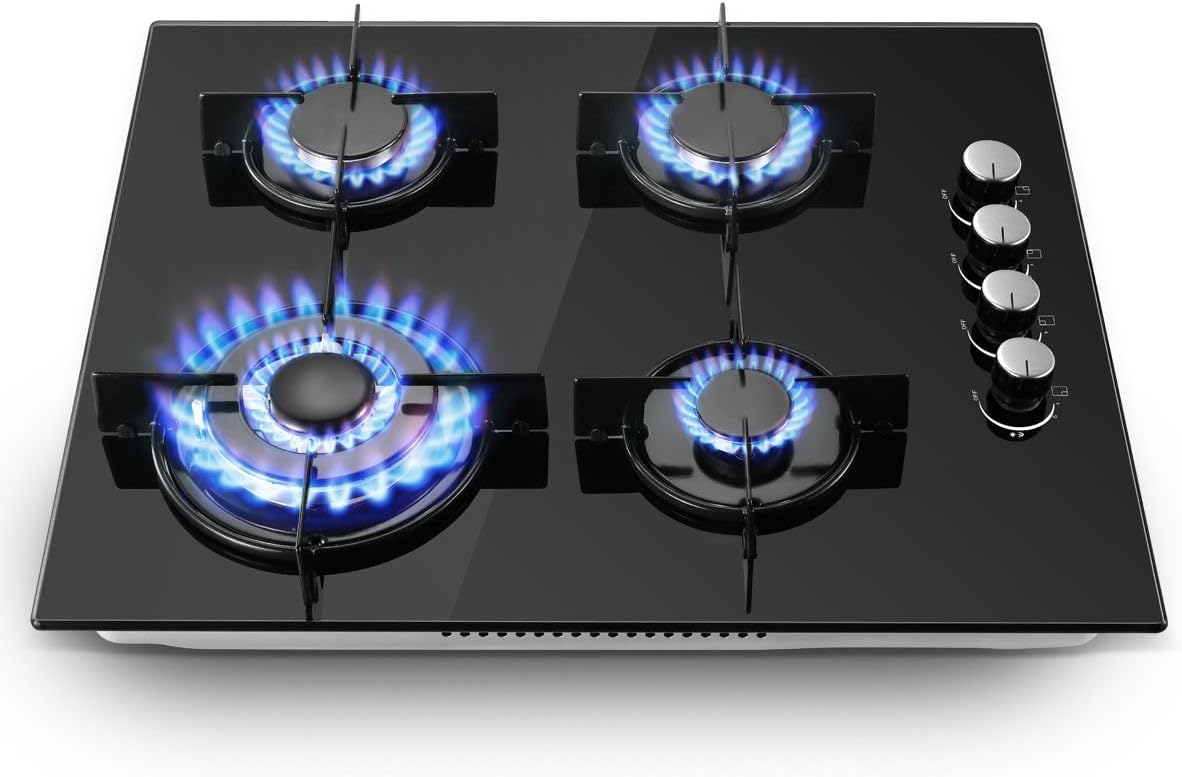 Gaskookplaat 4 Pits – Gasfornuis – Kookplaat – Inbouwkookplaat – Glaskeramische Kookplaat – 8000 W Vermogen – Veilig Elektronisch Ontsteking