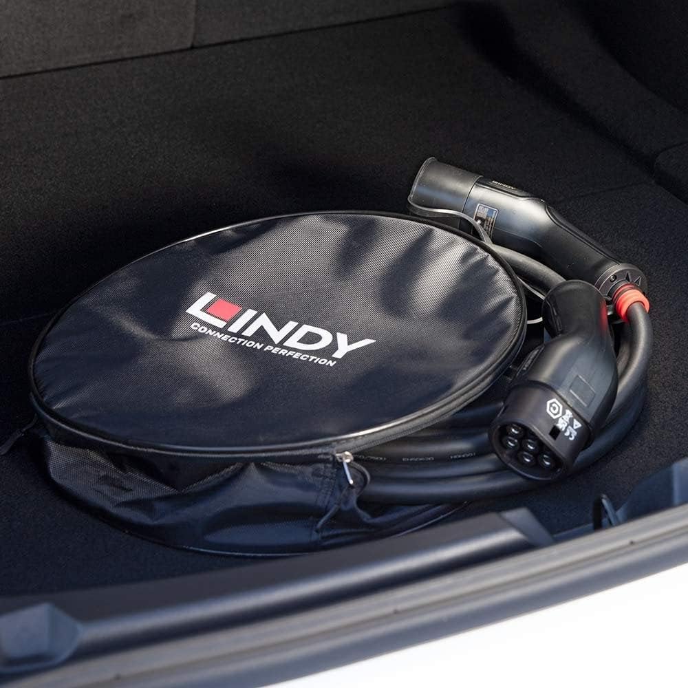 Lindy 7m Type 2 naar Type 2 11kW (16A 480V) EV/elektrisch voertuig en plug-in-hybride laadkabel, 3-fase, IP65, UL 94 V-0, TUV-gecertificeerd, TPU-jas, draagtas