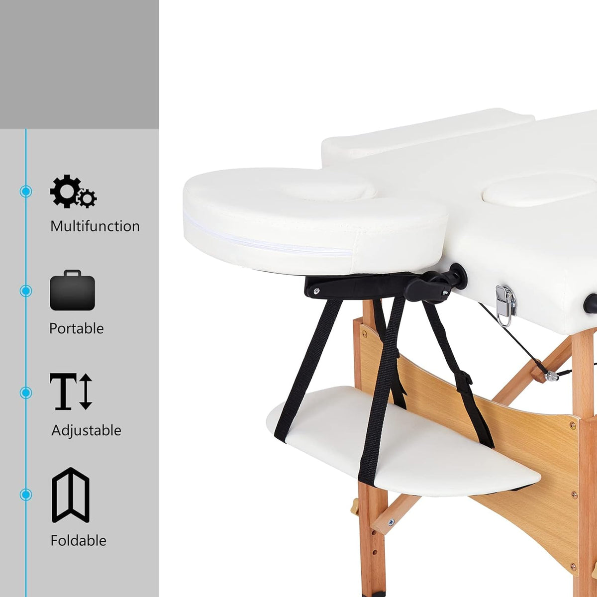 Opvouwbare Massagetafel – Behandelingstafel, Behandelbank, Massagebed, Therapietafel – 3-Delig, Wit – Verstelbare Hoogte 69-81 Cm – 7 Cm Fijncelschuim