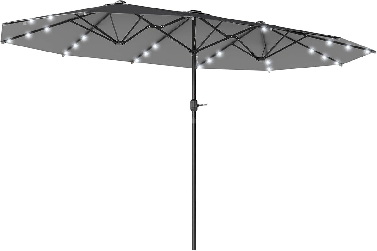 Outsunny Parasol with Double LED Parasol, 440 x 260 cm, Garden Parasol, Market Parasol, Large Patio Umbrella with Hand Crank, Oval Metal - QUORE