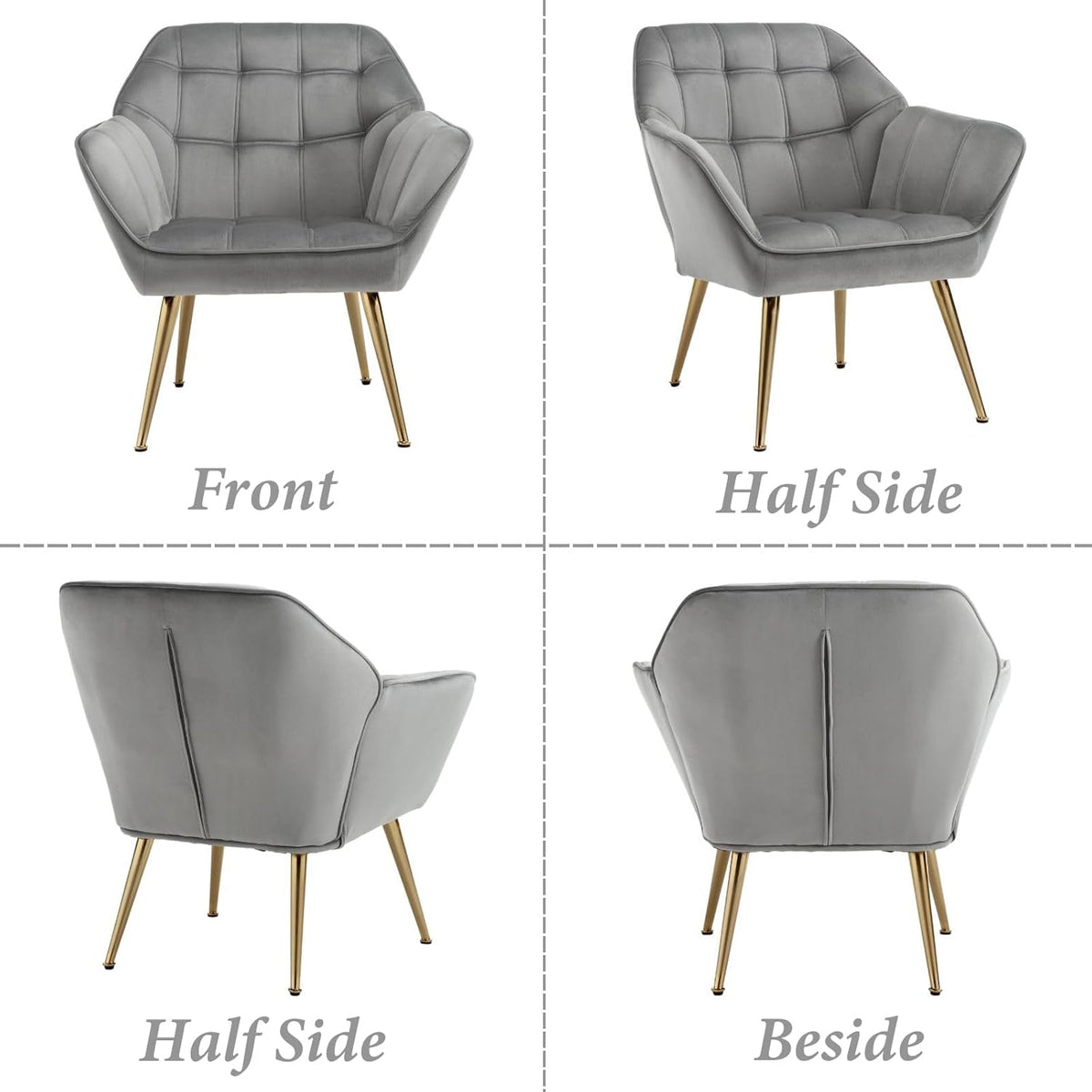 Fluwelen Tub Stoelen – Fauteuils – Fluwelen Stoelen – Relaxstoelen – Zithoeken – Grijs – Set Van 2 – Goudkleurige Metalen Pootjes – Hoog Zitcomfort