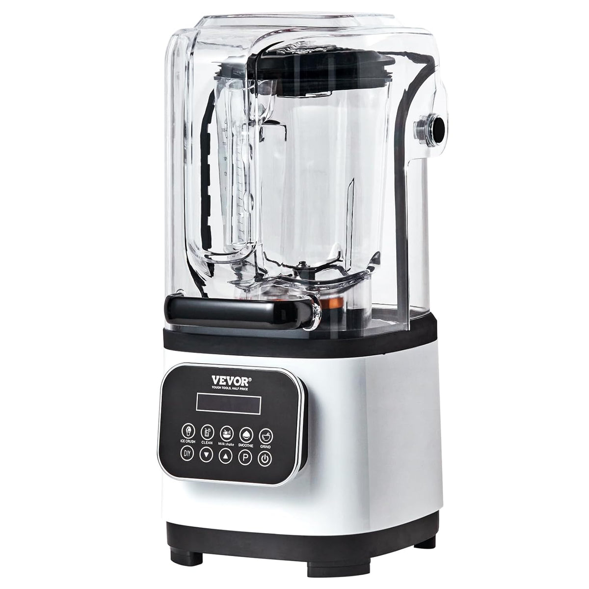 VEVOR Blender voor koude dranken, tafelmixer in glazen blik met bord inhoud ca. 2 l, mixer nominaal vermogen 1400 W roestvrij staal 5 functies voor bevroren dranken, smoothie, wit