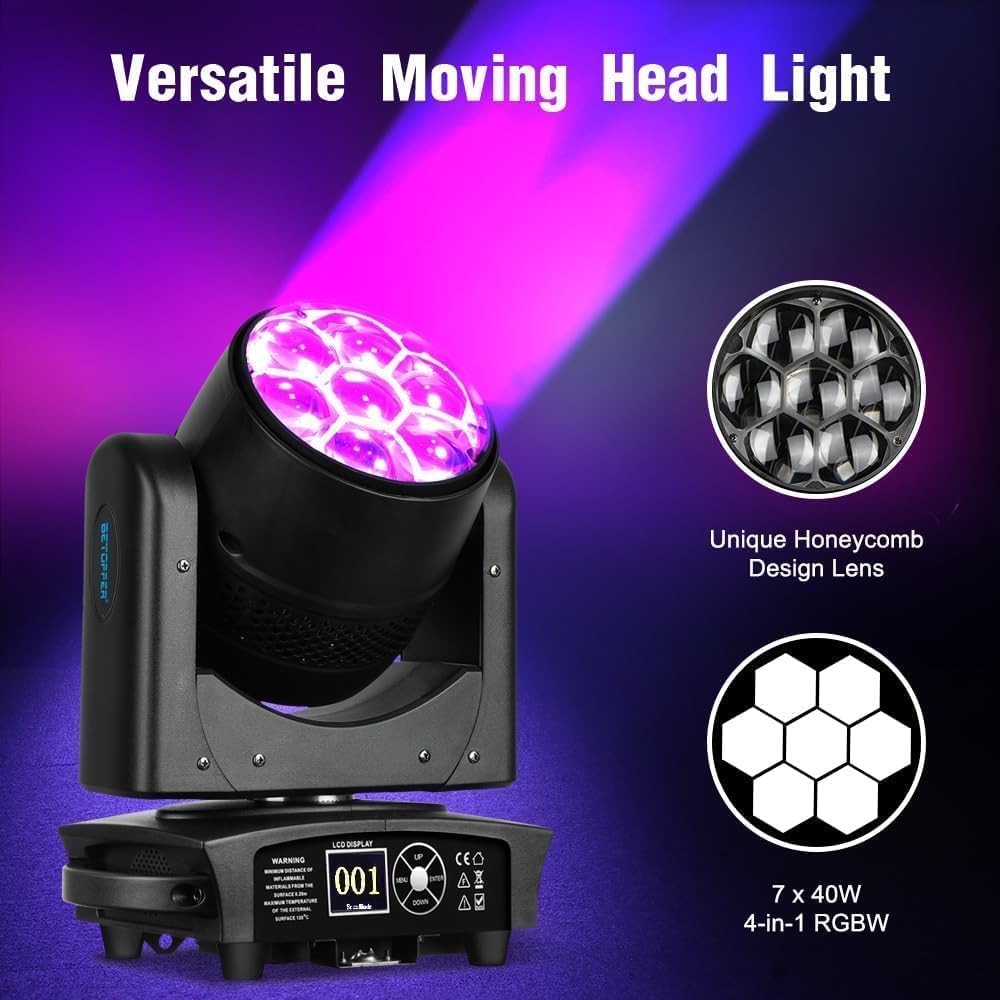 BETOPPER Moving Head discolicht partylicht 7x40W LED Beam / Wash / Zoom / Dazzle / Strobe Effect RGBW 4in1 discobal Big Bee Eye podiumschijnwerper CTO Mode DMX DJ licht (1S)