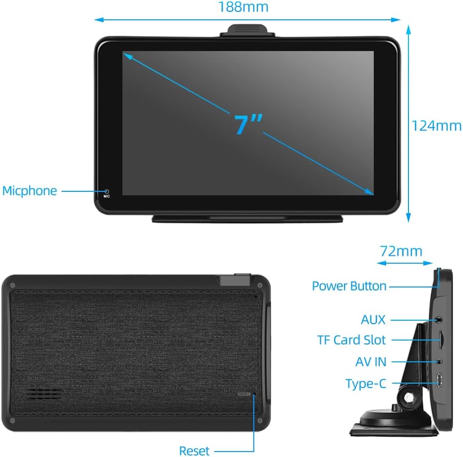 Podofo Nieuwe Draagbare Sutoradio 7 inch Autoradio-Ontvanger met Draadloze Apple Carplay Android Auto Apple Airplay, Bluetooth,Spiegellink,FM-radio,Dashboard Voorruit Verticaal of Zuignaphouder