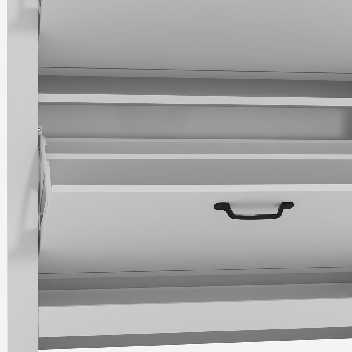 Galano Laverton 2-laags flip-down schoenenkast, slanke moderne schoenopbergkast voor hal, slaapkamer of woonkamer (wit/eiken)