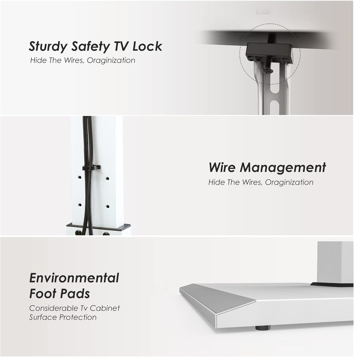 TV-Vloerstandaard Wit – Tv-Standaard, Tv-Stand, Vloerstandaard, Vloerbeugel – Voor 27 Tot 65 Inch – 60° Draaibaar, 8 Hoogtestanden