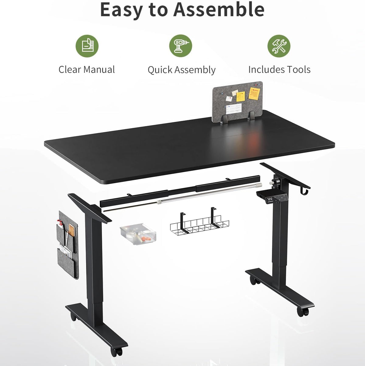 MAIDeSITe In Hoogte Verstelbaar Bureau (140 x 70 cm) Gemakkelijk te Monteren Bureau in Hoogte Verstelbaar Elektrisch met 4 Geheugenknoppen en Memoboard en 360° Wielen Bureau SN1