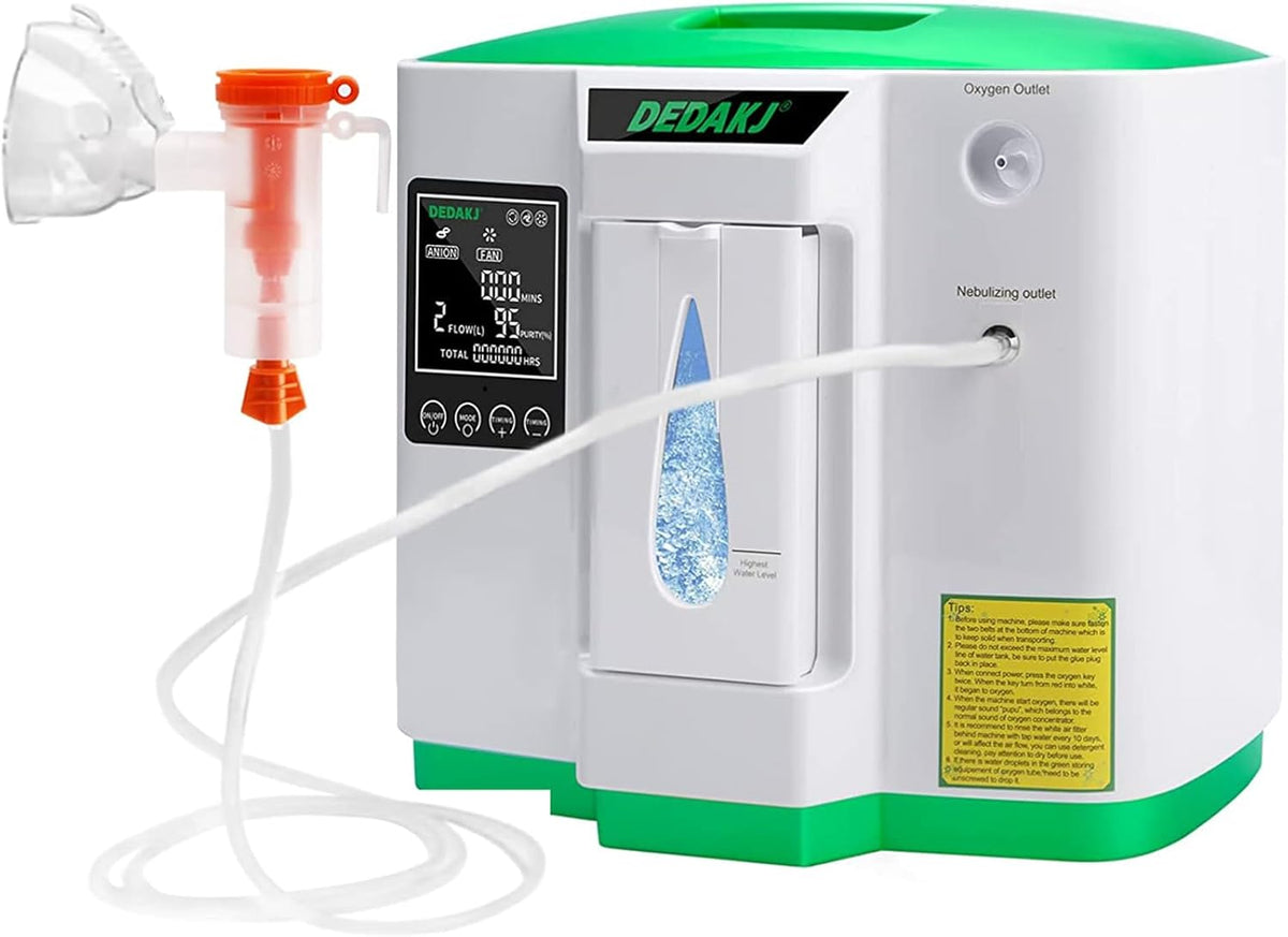 DEDAKJ Zuurstofconcentrator 2-9L/min Regelbare Stroom, Zuurstofconcentraat 93% Hoge Concentratie Vernevelingsfunctie, Zuurstofmachine Geschikt voor Reizen Thuis en Kantoor Gebruik