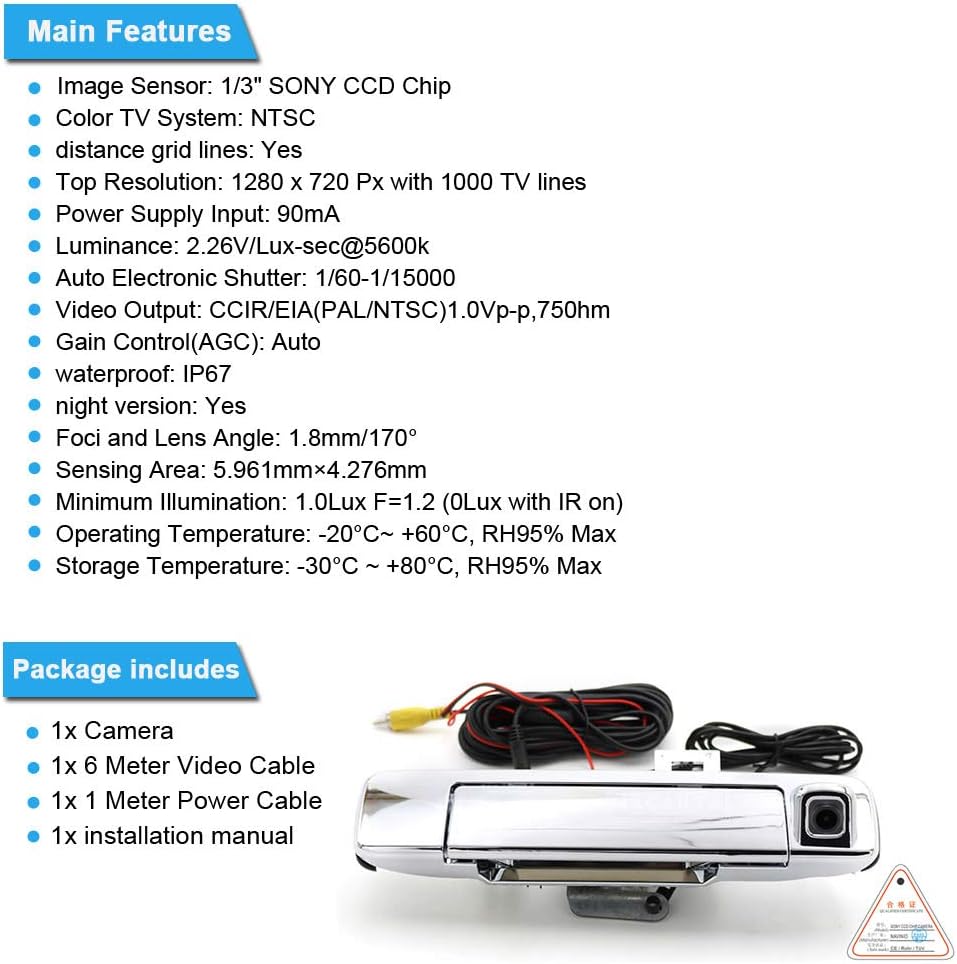 IP68 HD CCD Sensor Voertuig Trunk handvat 170 Wide Angle Night Vision Achteruitkijkcamera voor Isuzu D-MAX, NO.IS7233(285mm)