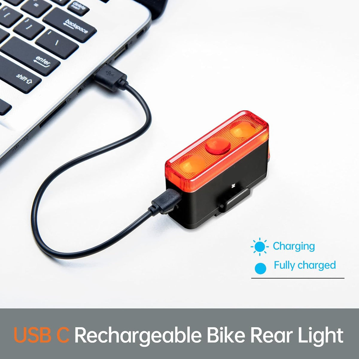 Fietslamp - Fietslicht - Fietsachterlicht - Krachtig Fietsachterlicht - Oplaadbaar - 500Lm - met Bewegingssensor - USB-C-Oplaadpoort - 3 Constante - 2 Knippermodi - Waterbestendig - Rood Licht - Zwart