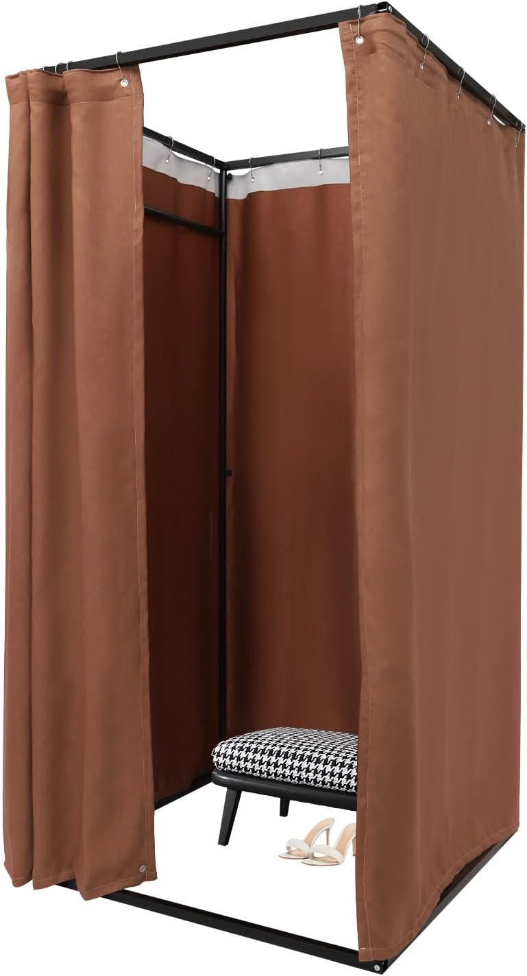 OUKANING Mobiele kleedcabine, vrijstaand, 100 x 100 x 200 cm, draagbare staande kleedruimte, inkijkbescherming voor kledingwinkelcentra en kantoor, tuin, outdoor, bruin - QUORE