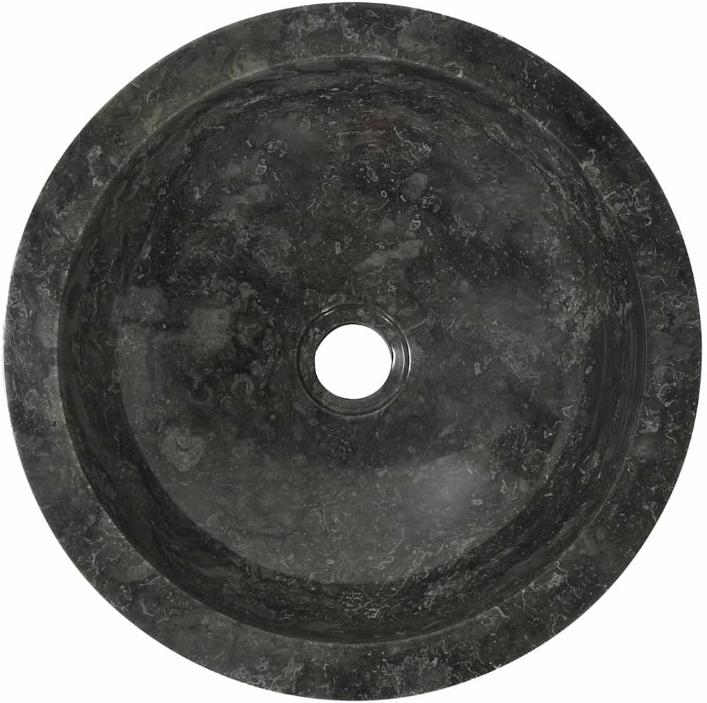 Wastafel – Wasbak – Fontein – Opzetwastafel – Zwarte Marmeren Wastafel – Handgemaakt Marmer – Diameter 40 cm – Hoogte 12 cm