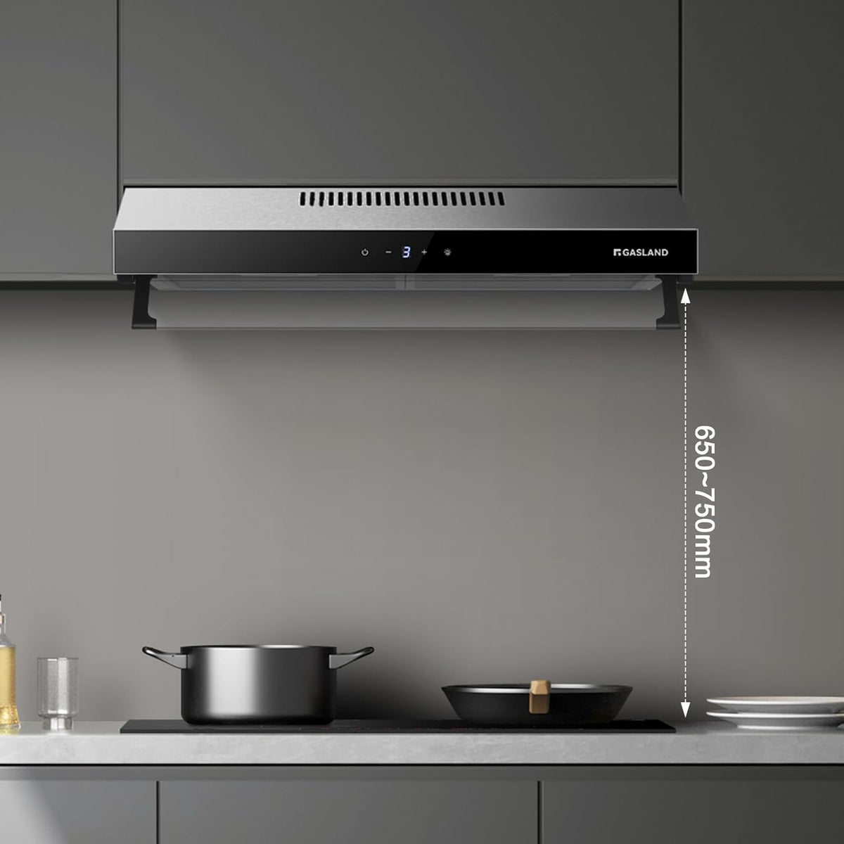 GASLAND Chef UC60SS Afzuigkap met dubbele motor, design afzuigkap, 60 cm circulatie, stille afzuigkappen, afvoerlucht, 333 m³/h, 3 standen, Touch Control, onderbouwkap, roestvrij staal, zilver, met