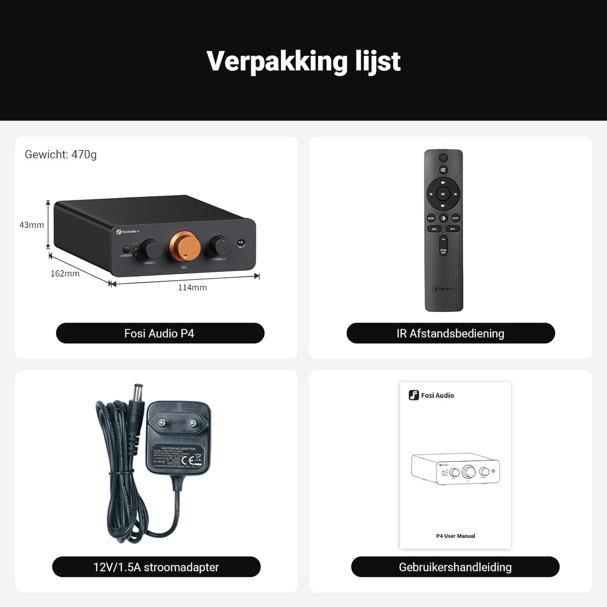 Fosi Audio P4 Mini Voorversterker met 3 RCA-ingangen, Preamp voor Versterkers/Actieve Subwoofers/Luidsprekers, 3-traps instelbare versterking (3/6/9 dB) en bass/treble-regeling, V3-afgeleid ontwerp