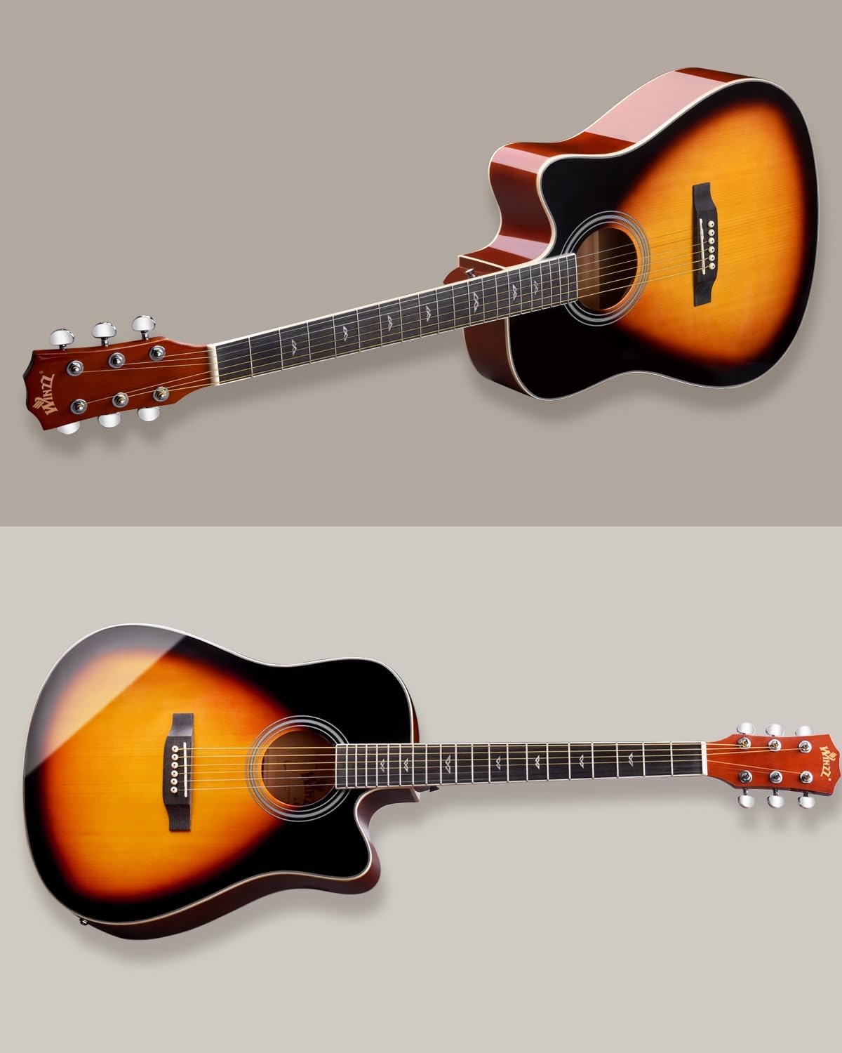 Winzz 4/4 elektrische akoestische gitaar, westerngitaarset voor volwassenen, akoestische gitaar 41 inch met 4-bands equalizer (dreadnought,glanzend)