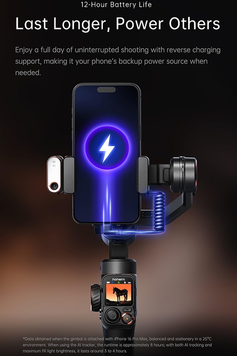 hohem iSteady M7 AI Tracking Gimbal Stabilisator voor Smartphone, 3-assige Telefoon Gimbal met Vullicht en 1.4" OLED Afneembare Touchscreen Afstandsbediening, Ingebouwde Verlengstang voor Vlogging