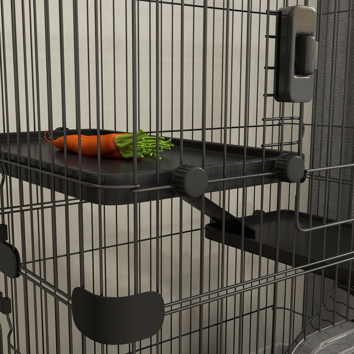 Kooi Kleine Huisdieren – Dierenkooi – Rattenkooi – Knaagdierkooi – Konijnenkooi – Drie Verdiepingen Met Ramps – Uitneembare Metalen Onderplaat – Zwart – 182x81x114 cm – Stevig Metaal