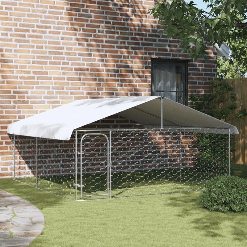 Buitenkennel Hond – Hondenren Met Dak – Hondenhok Tuin – Hondenverblijf Buiten – Metalen Hondenkooi – Weerbestendig Met Overkapping – 300x300x150 cm – Gecoat Staal